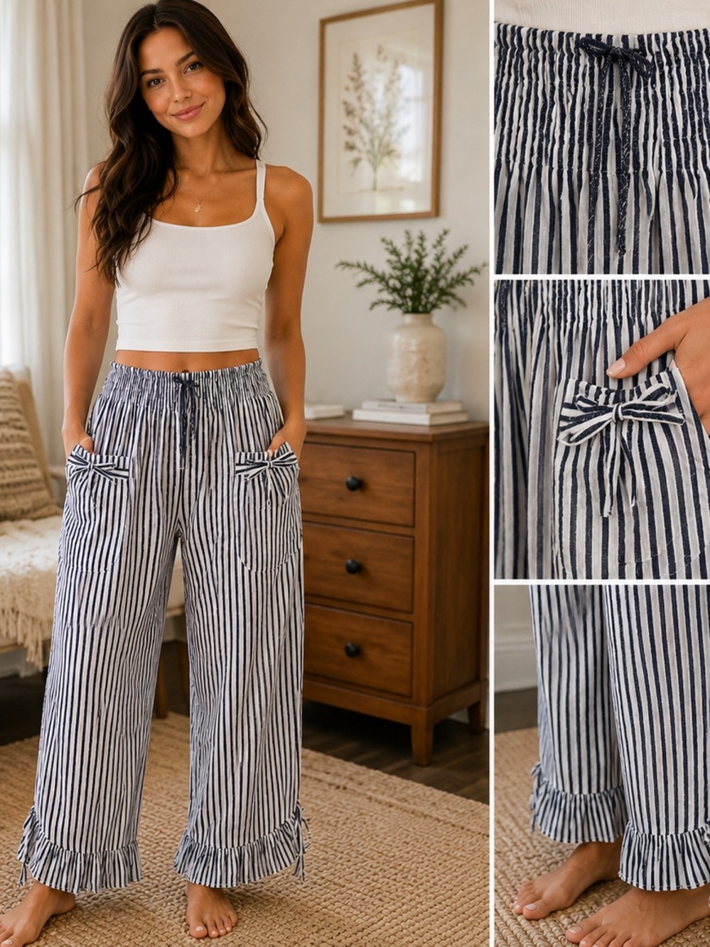 Navy & White Stripe Lounge Pants